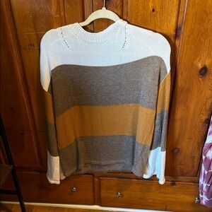 Striped Sweater in White, Brown, and Tan